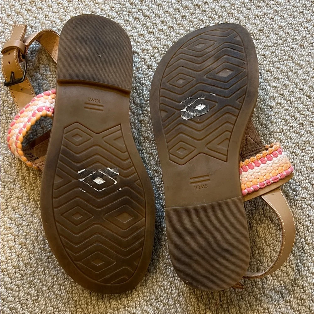 TOMS Leather Slingback Sandals Women’s 7.5 Pink Coral Toe Loop Boho - Picture 3 of 6